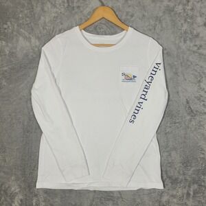 Vineyard Vines Womens White Soccer Whale Long Sleeve Pocket T-Shirt Medium